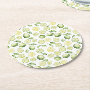 Porta-copo De Papel Redondo Folhas Frutas Limões Verdes