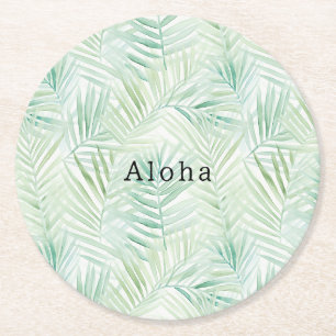 Porta-copo De Papel Redondo Folhas Tropicais Verdes Aloha