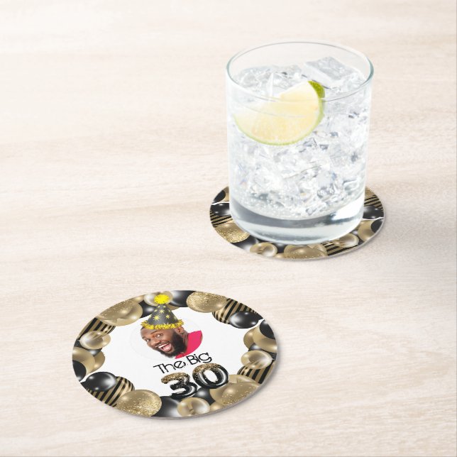 Porta-copo De Papel Redondo Foto aniversário de 30 anos Funny (Insitu)