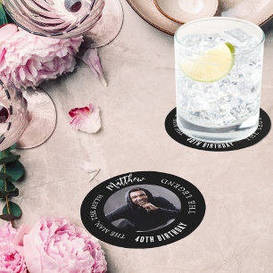 Porta-copo De Papel Redondo Foto da lenda do homem festa de aniversário branca