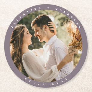 Porta-copo De Papel Redondo Foto de Casamento Neutral de Cinzas Minerais Moder