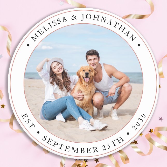 Porta-copo De Papel Redondo Foto Moderna Personalizada de Casamento (Criador carregado)