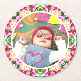 Porta-copo De Papel Redondo Foto personalizada, cor-de-rosa feliz Dia das Mães