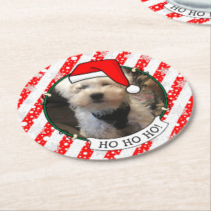 Porta-copo De Papel Redondo Foto personalizada Santa Hat Pet HO HO