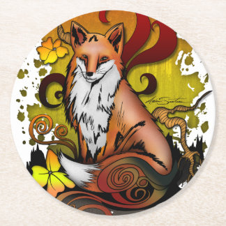 Porta-copo De Papel Redondo Fox Woodland Coaster Set in Cozy Autumn Aesthetic