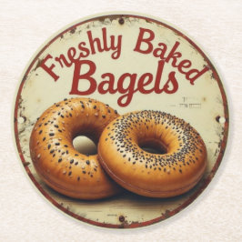 Porta-copo De Papel Redondo Freshly Baked Bagels Vintage Metal Wall Art Sign