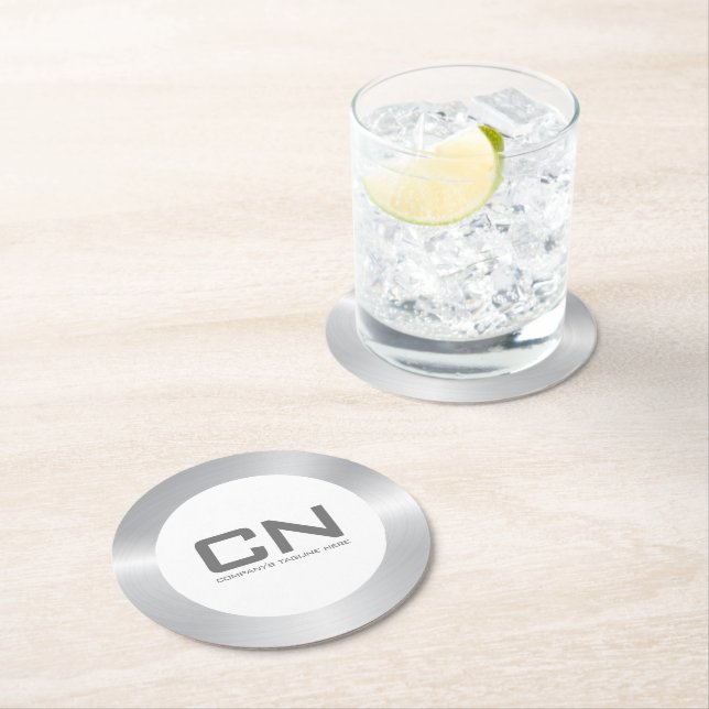 Porta-copo De Papel Redondo Fronteira prata moderna em branco (Insitu)