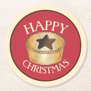 Porta-copo De Papel Redondo FRUTA britânica Mince Pie Feliz Natal
