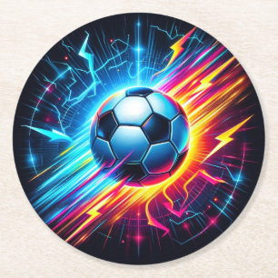 Porta-copo De Papel Redondo Futurista Bola de Futebol Elétrico Relâmpago