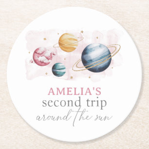 Porta-copo De Papel Redondo Galáxias de Aniversário de Rapariga do Espaço Exte