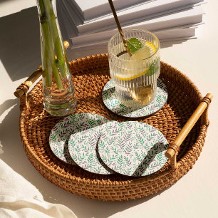 Porta-copo De Papel Redondo Galhos de aquarelas de Pastel, púrpura e verde