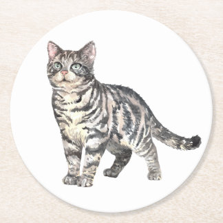 Porta-copo De Papel Redondo Gatinho de Tigre de Cinza Gato-Gato-Gato