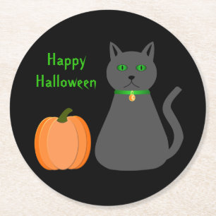 Porta-copo De Papel Redondo Gato e Abóbora de Halloween Bonitos Personalizados