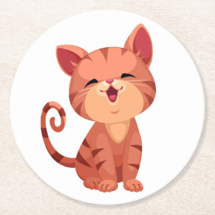Porta-copo De Papel Redondo Gato Gato Gelado de Cartum de Gatinho Laranja