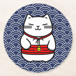 Porta-copo De Papel Redondo Gato Sortudo Japonês ou Maneki-Neko