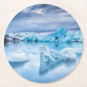 Porta-copo De Papel Redondo Gelo e neve Jokulsarlon Lagoon, Islândia