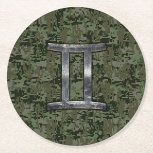 Porta-copo De Papel Redondo Gemini Zodiac - Sinal de Camo Digital Verde