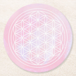 Porta-copo De Papel Redondo geométrico sagrado, rosa, flor da vida
