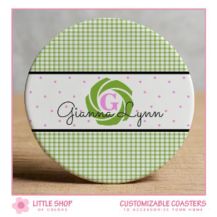 Porta-copo De Papel Redondo Gingham Verde Monograma