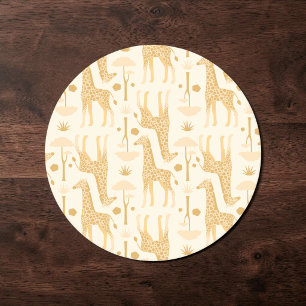 Porta-copo De Papel Redondo Girafas na savana em amarelo