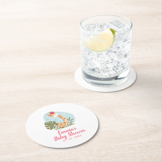 Porta-copo De Papel Redondo Giraffe Chá de fraldas Napkin (Girl Safari Animal) (Insitu)