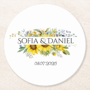 Porta-copo De Papel Redondo Girasol azul flor silvestre casamento branco