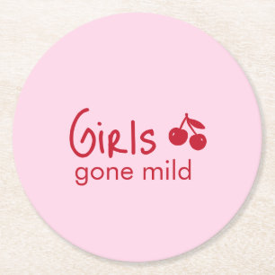Porta-copo De Papel Redondo Girls Gone Mild Rosa e Vermelho Cereja Despedida d