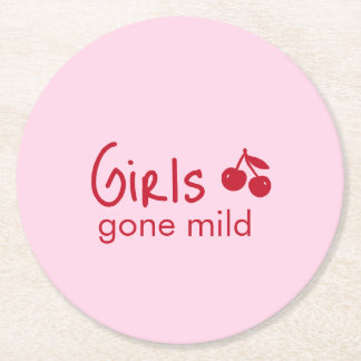 Porta-copo De Papel Redondo Girls Gone Mild Rosa e Vermelho Cereja Despedida d