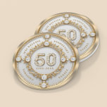 Porta-copo De Papel Redondo Glam Diamond e Frame Dourado 50º Aniversário de Ca<br><div class="desc">Diamante branco brilhante colocado em moldura de ouro,  relógio comemorativo do 50º aniversário de casamento. Texto personalizável em cor de fonte ouro alterável. Imagens de ouros e ouro foram criadas com gerador de texto para imagem.</div>