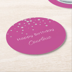 Porta-copo De Papel Redondo Glam Pink Branco Diamantes Aniversário