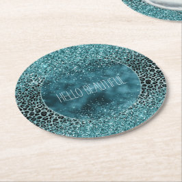 Porta-copo De Papel Redondo Glam Turquoise Azul Azul-Leopardo - Impressão Líti