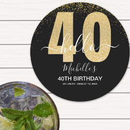 Porta-copo De Papel Redondo Glowing at 40! Stylish 40th Party with Gold Glam