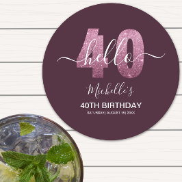 Porta-copo De Papel Redondo Glowing at 40! Stylish 40th Party with Pink Glam