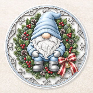 Porta-copo De Papel Redondo Gnome de Natal Azul