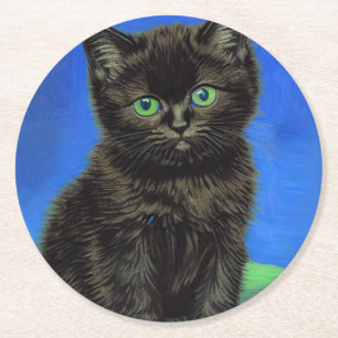 Porta-copo De Papel Redondo Gogh Style Black Kitten
