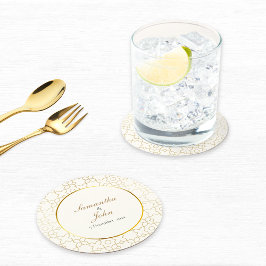 Porta-copo De Papel Redondo Gold Geometric Art Deco Pattern Wedding