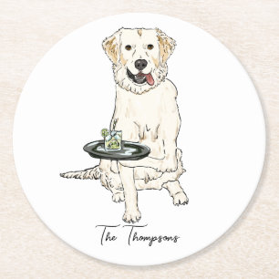 Porta-copo De Papel Redondo Golden Retriever Creme Inglês Casamento