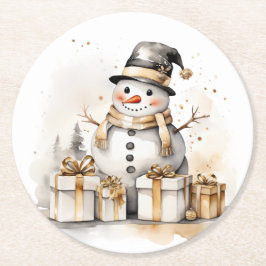 Porta-copo De Papel Redondo Golden Snowman: Add Elegance to Your Holiday Deco