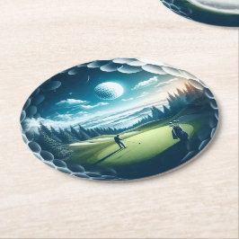 Porta-copo De Papel Redondo Golfista abstrato em Golfe Circular Golfe