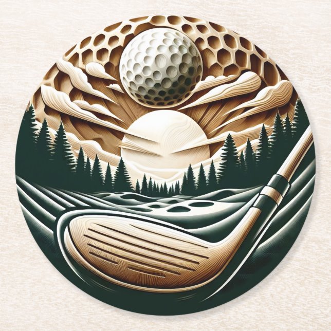 Porta-copo De Papel Redondo Golfista abstrato No Golfe Circular Golfe (Frente)