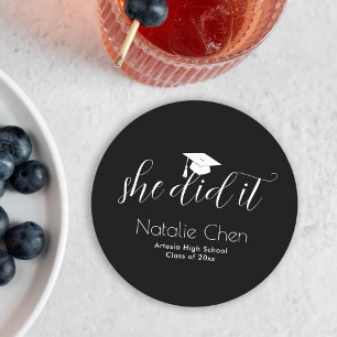 Porta-copo De Papel Redondo Graduação de Fontes Elegantes Negra Moderna