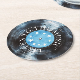 Porta-copo De Papel Redondo Gravação de Música Azul Aqua Preta