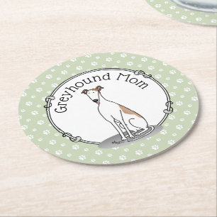 Porta-copo De Papel Redondo Greyhound Mãe (branco) Cachorro Bonito Mamãe Engra