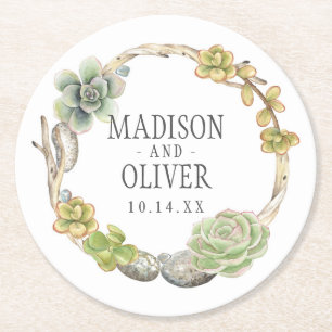 Porta-copo De Papel Redondo Grinalda dos Succulents, dos galhos e das pedras