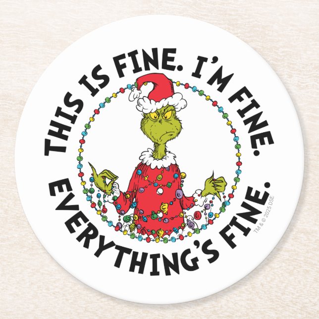 Porta-copo De Papel Redondo Grinch | Everything's Fine (Frente)