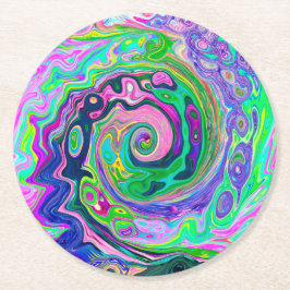 Porta-copo De Papel Redondo Groovy Abstrato Aqua e Marinho Lava Swirl