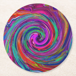 Porta-copo De Papel Redondo Groovy Abstrato Retro Magenta Dark Rainbow Swirl