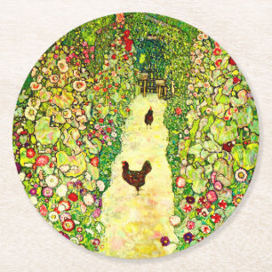 Porta-copo De Papel Redondo Gustav Klimt Garden com Galinhas