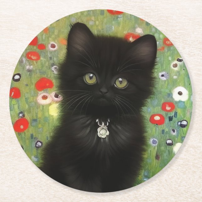 Porta-copo De Papel Redondo Gustav Klimt Kitten (Frente)