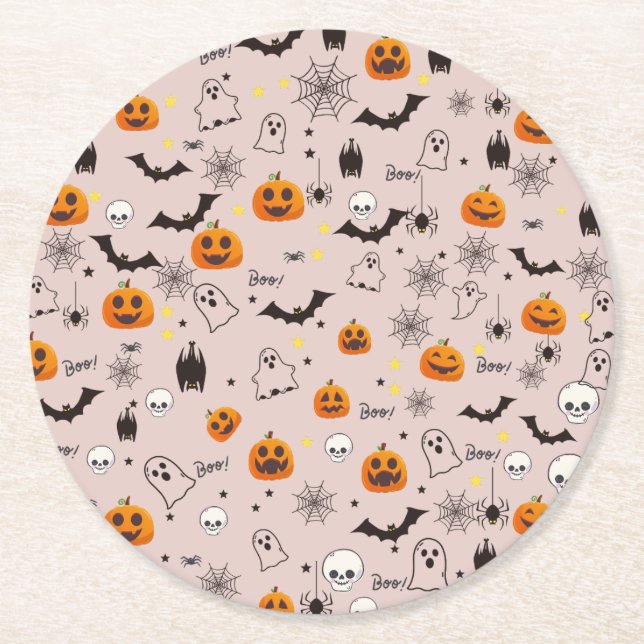 Porta-copo De Papel Redondo Halloween Boo Ghost Cute (Frente)